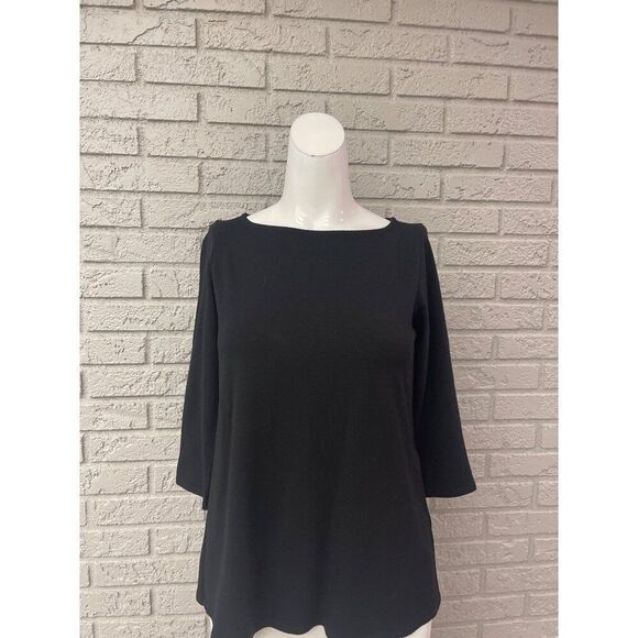 Eileen Fisher Women Petite Black Long Sleeve T-Shirt Size SP - Picture 1 of 6